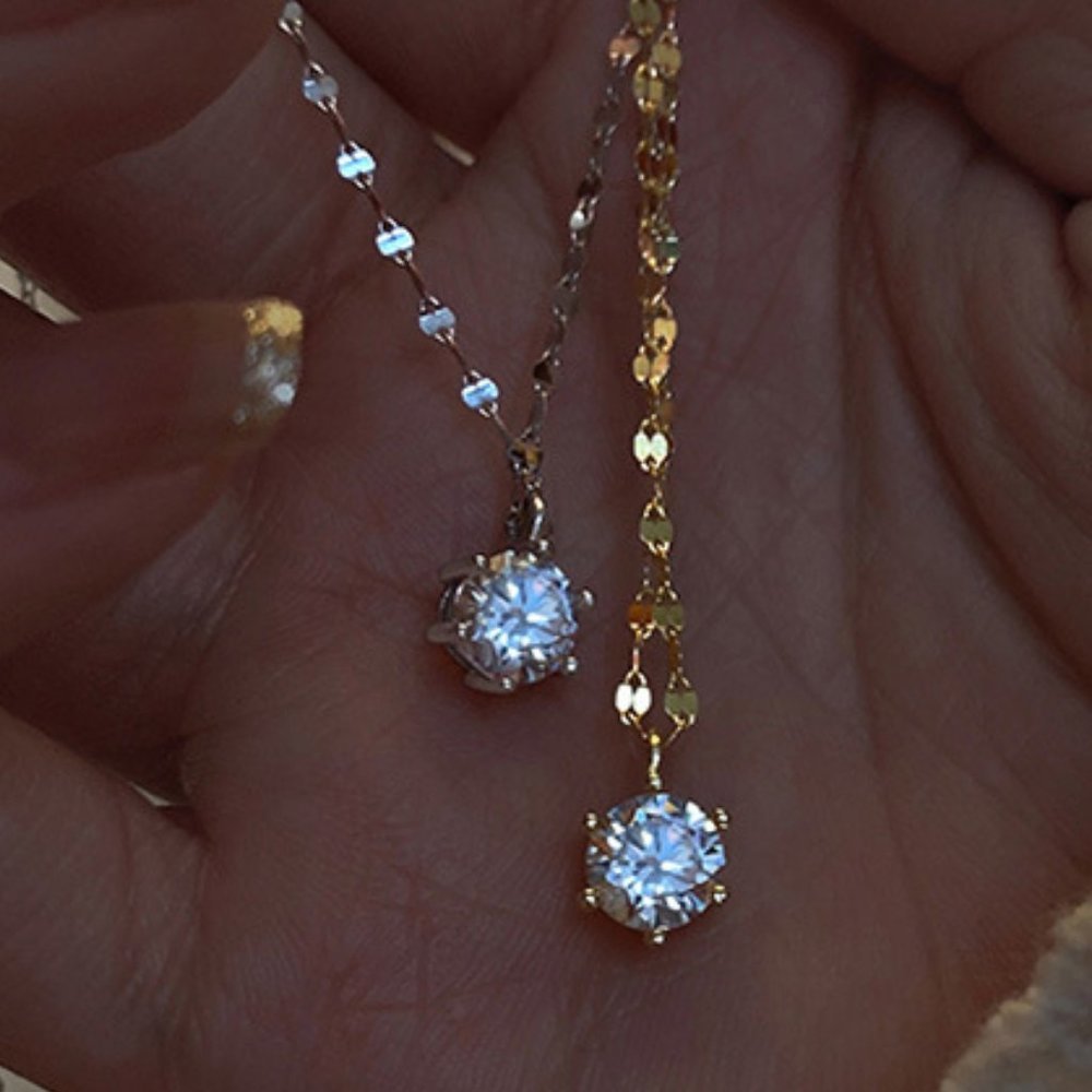 #NEW 925 Sterling Silver 2CT Solitaire Diamond Necklace